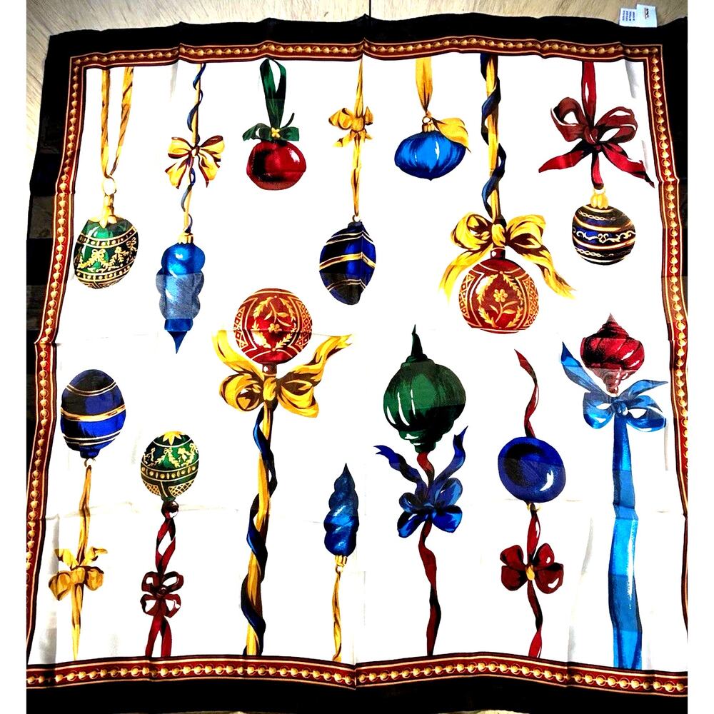 VTG Talbots 100% Silk Scarf Holiday Ornament Square Xmas Colorful Luxury Chic